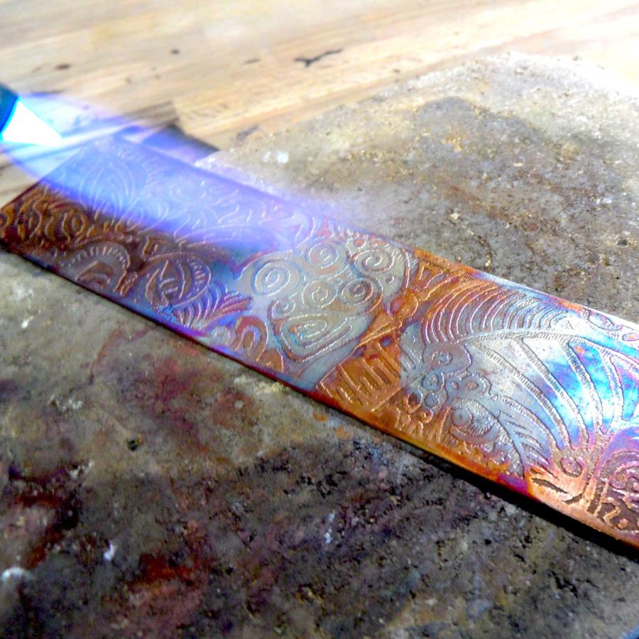 Adding torch patina on etched copper