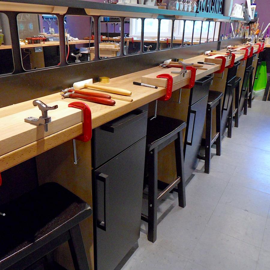 Bench with tools set up for class