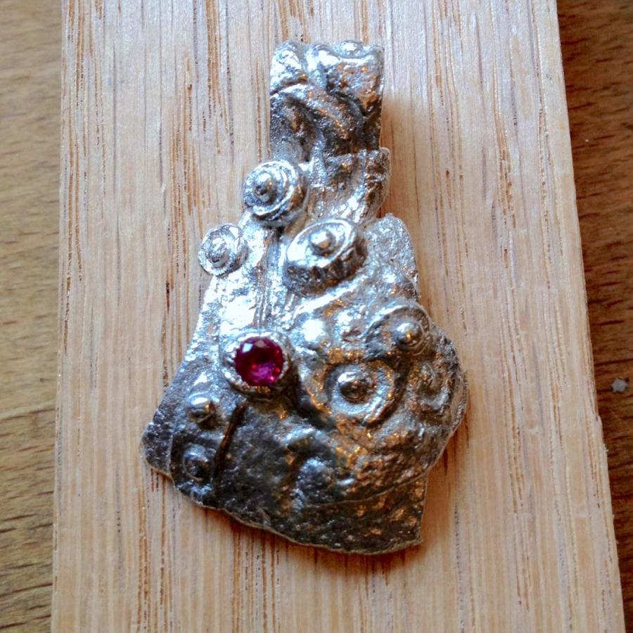 Student PMC pendant with purple stone