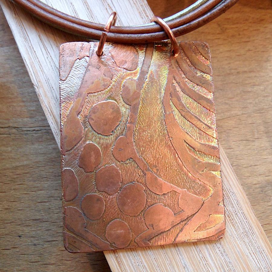 Etched copper pendant by Joan Danoff