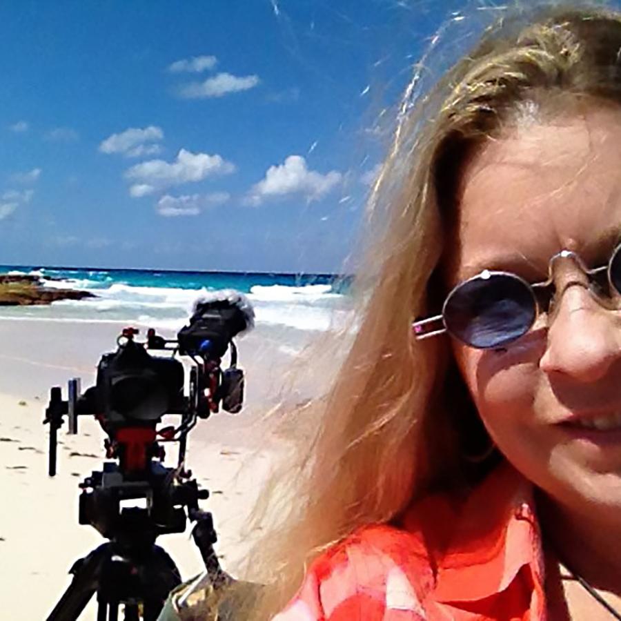 Blair and Bryan with tripod camera on the beach