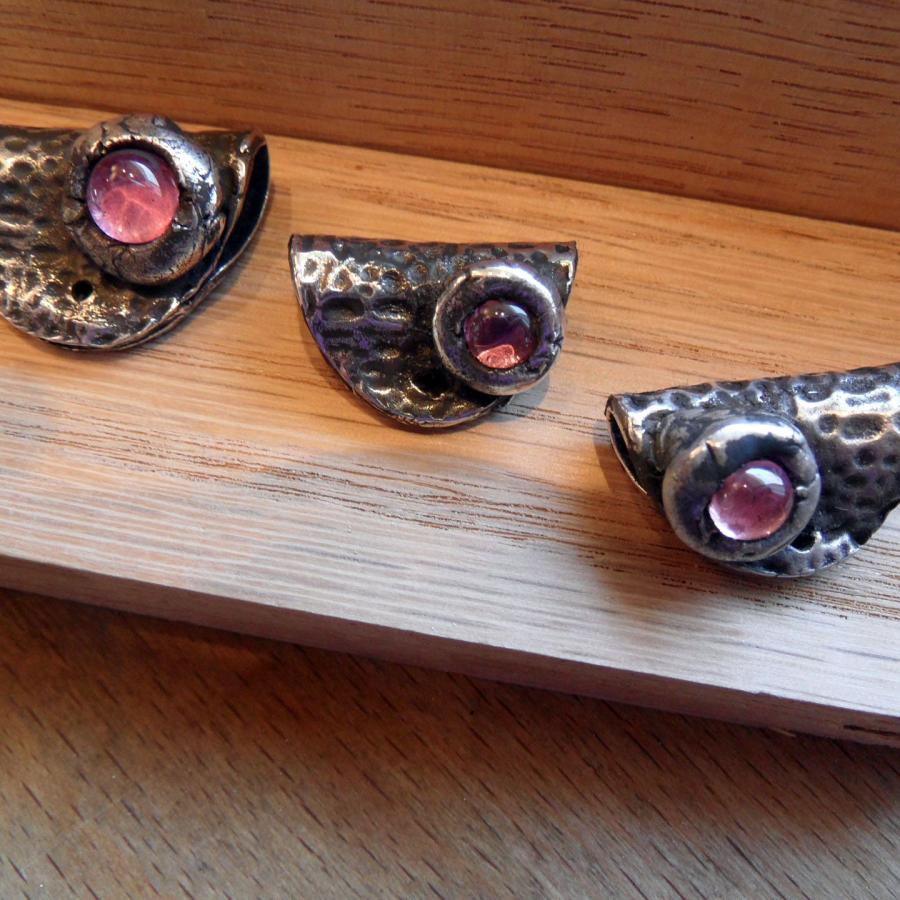 Sterling metal clay projects with pink gems