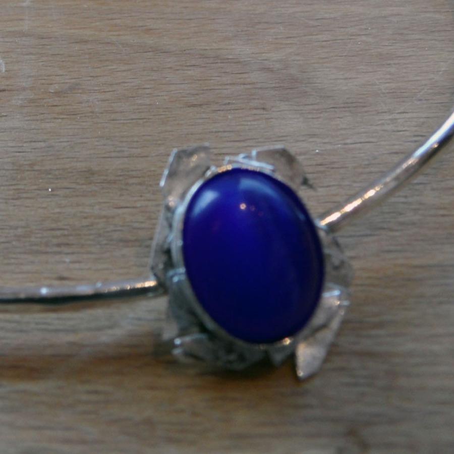 lapis set on silver wire neck cuff