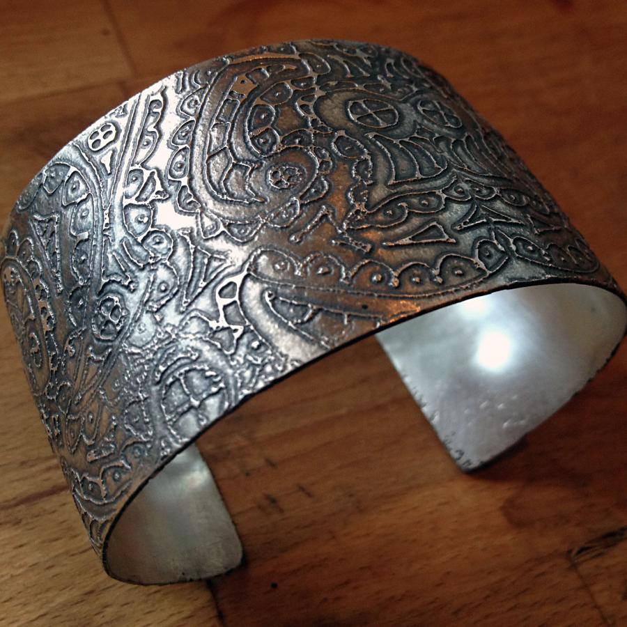 etched silver cuff bracelet