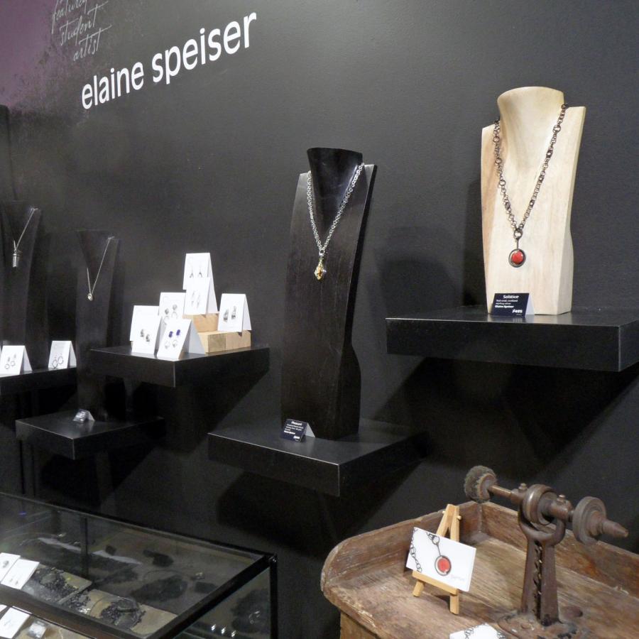 Elaine's necklaces and earrings displayed at the show