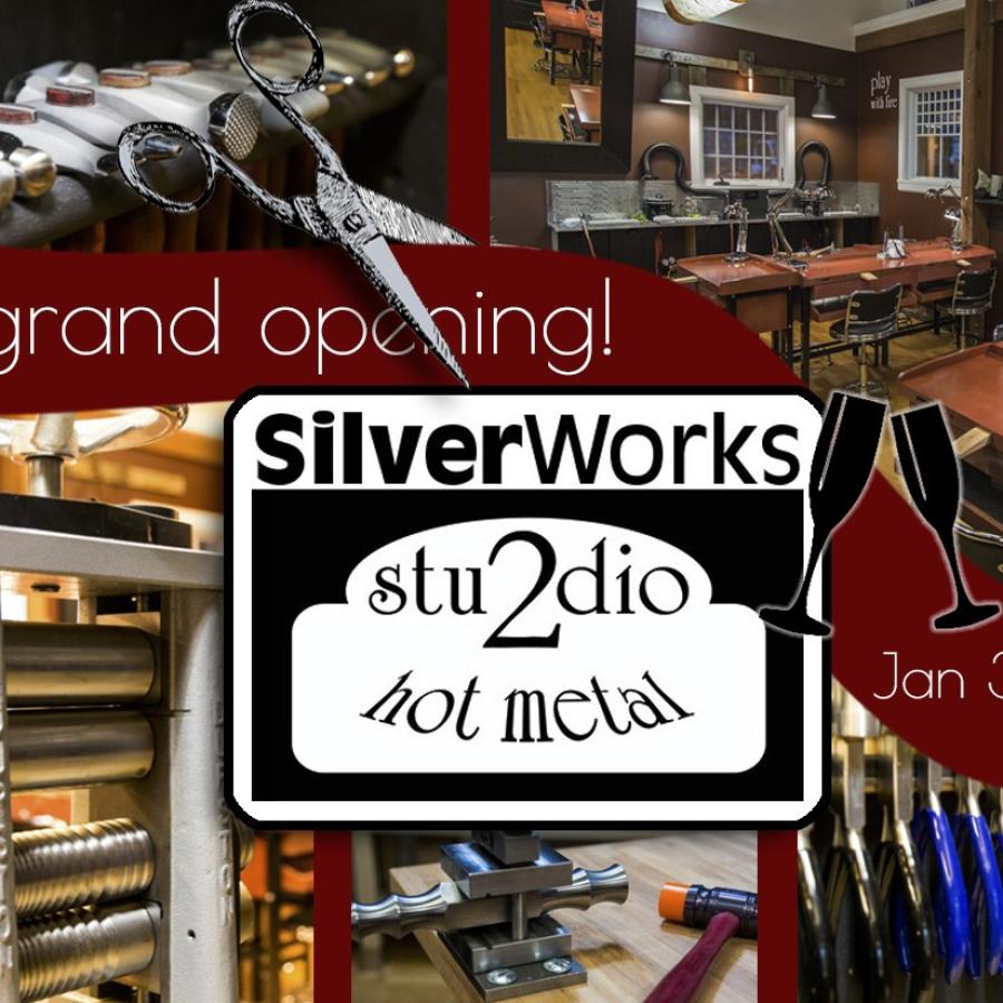 Postcard showing Studio 2 Hot Metal logo and images of studio