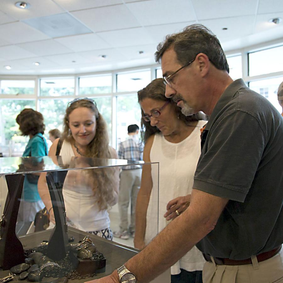 Guests looking at displayed work