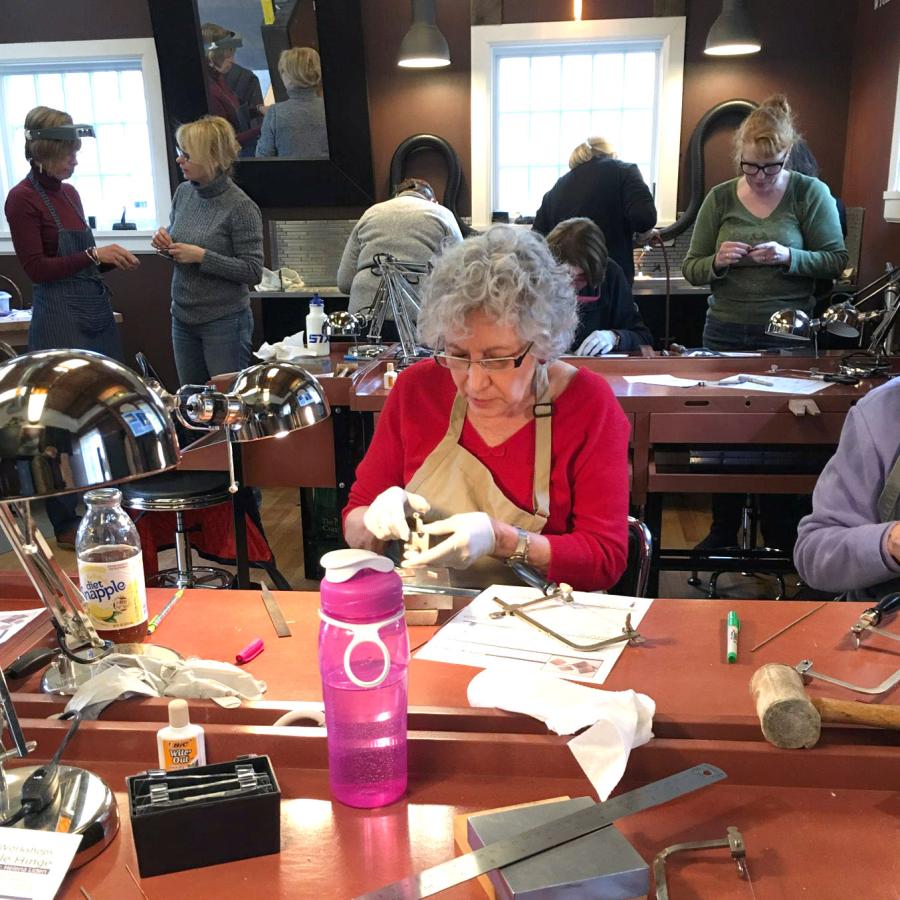 students making hinges in studio 2