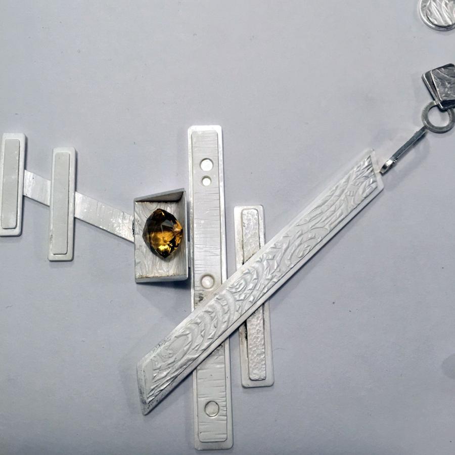 sterling silver strips in necklace with citrine