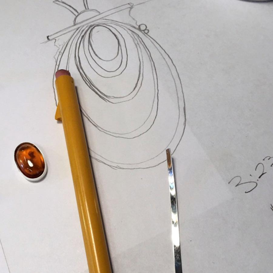 wire, stone, pencil and concept sketch