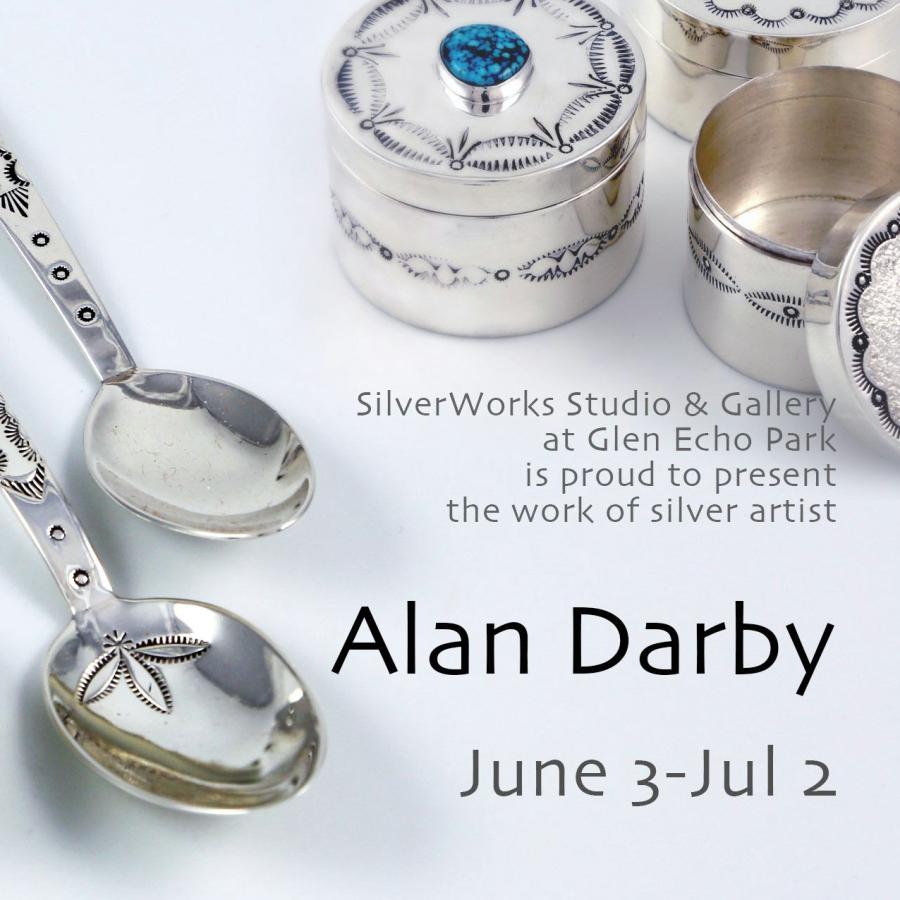 Alan Darby show card with stamped spoons and boxes displayed