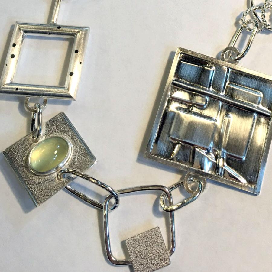 finished silver chain necklace with square panels