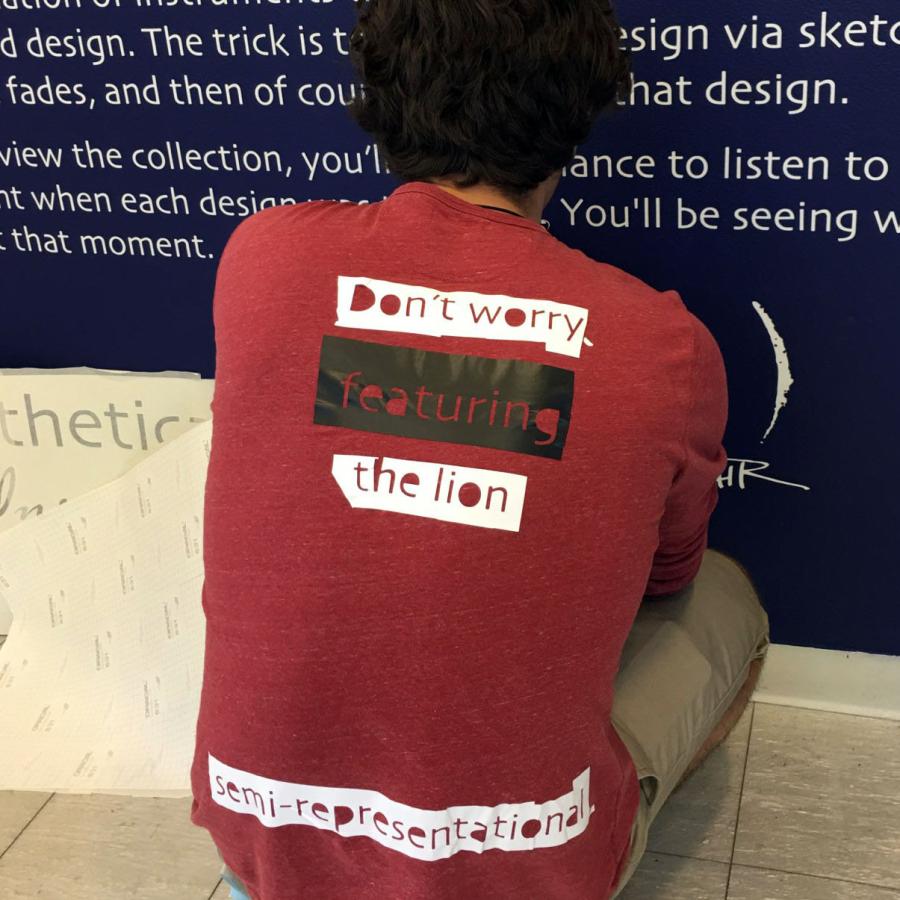 the "weeding" leftovers from vinyl text stuck to crispin's back