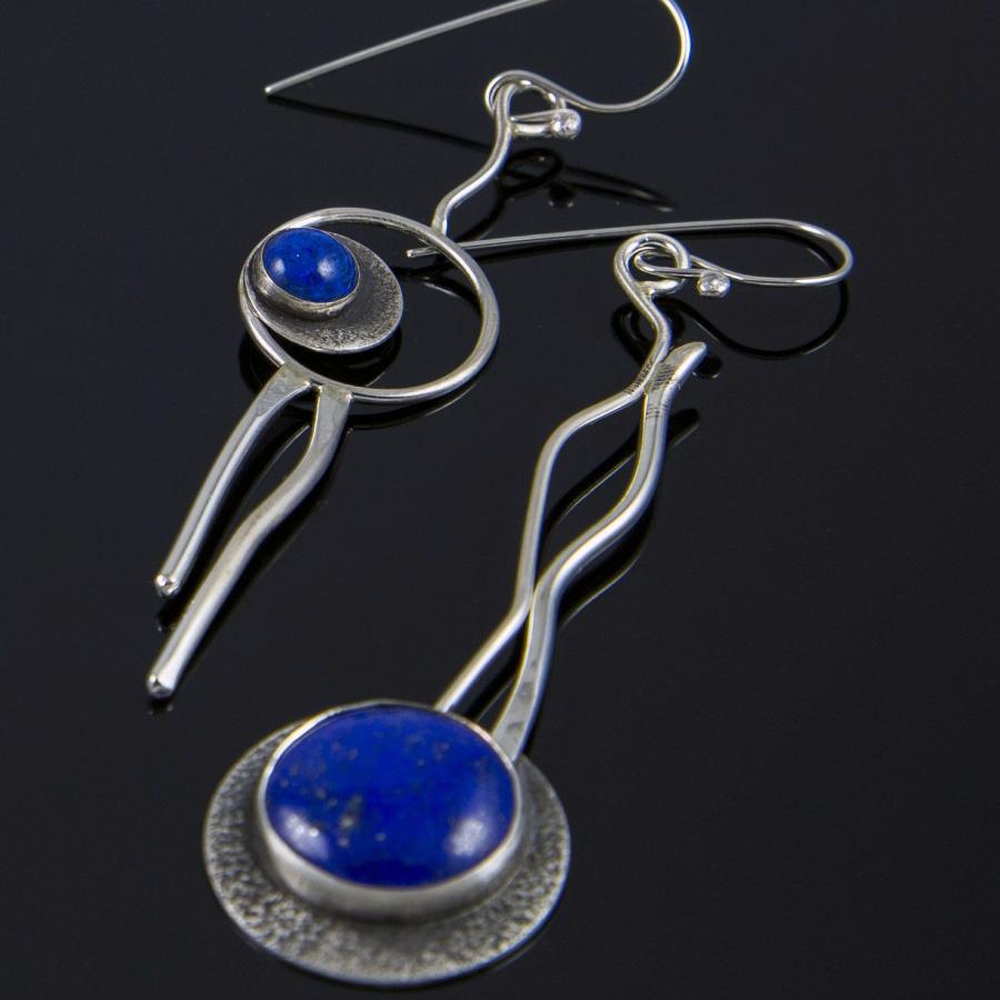 dangly silver earrings with lapis