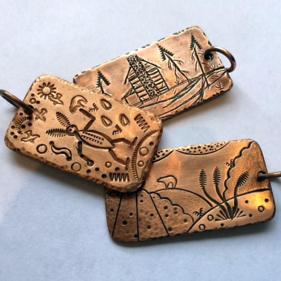 stamped copper key fobs with nature scenes