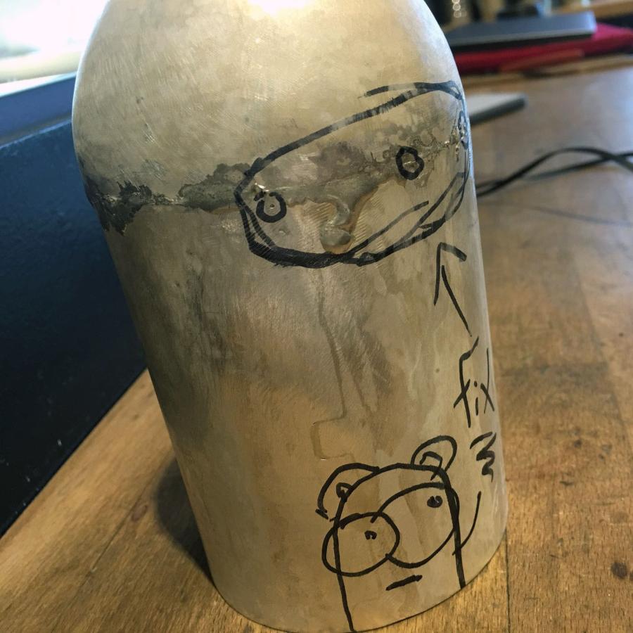 teapot vessel with marks and notes