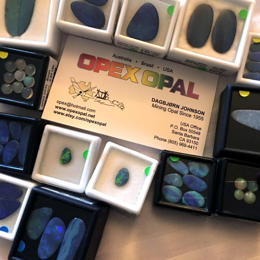 opals in boxes next to "opex opal" card