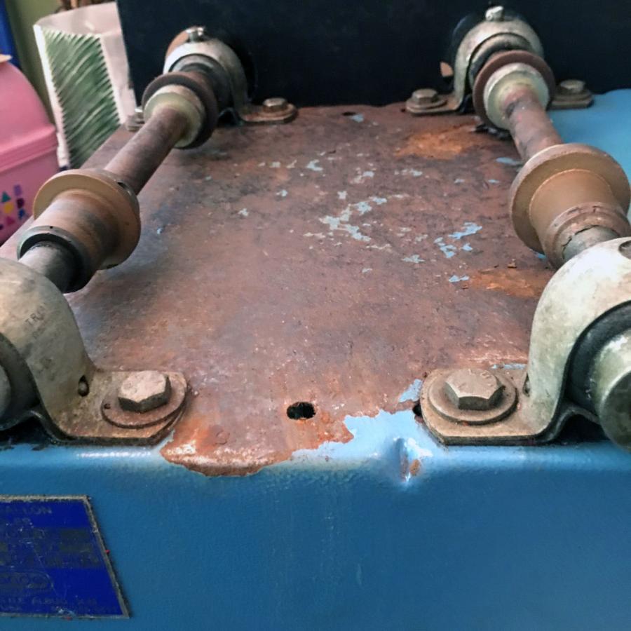 rusted tumbler with blue paint