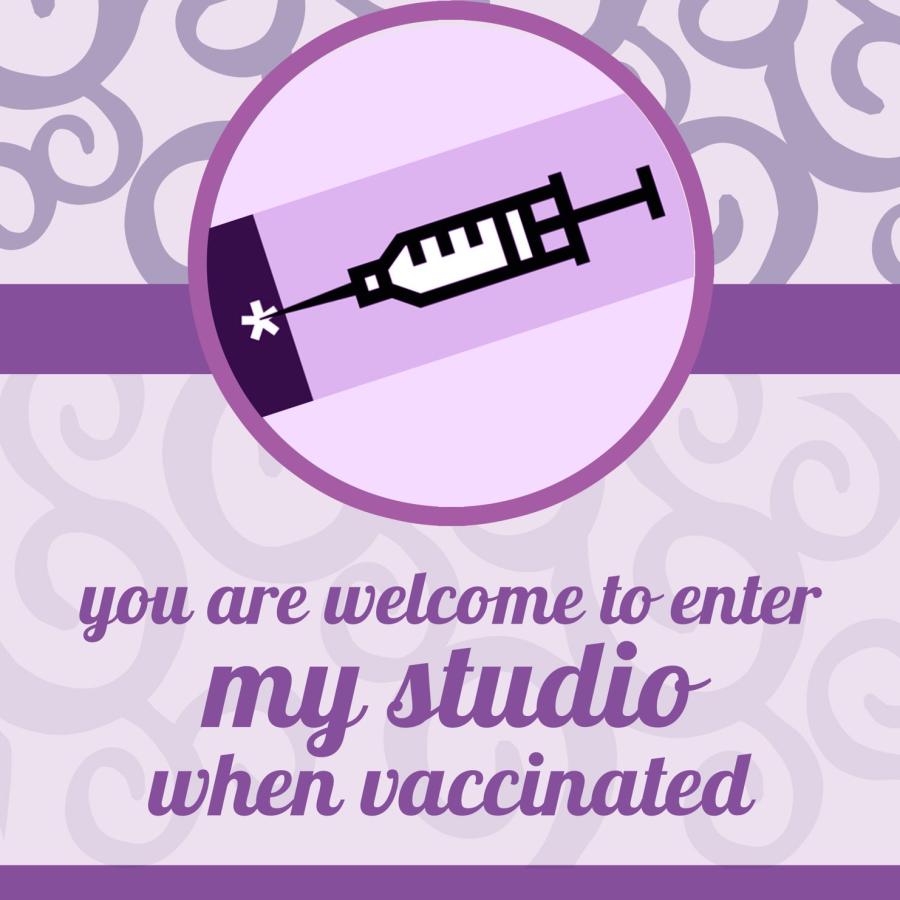 purple sign with vaccination rules