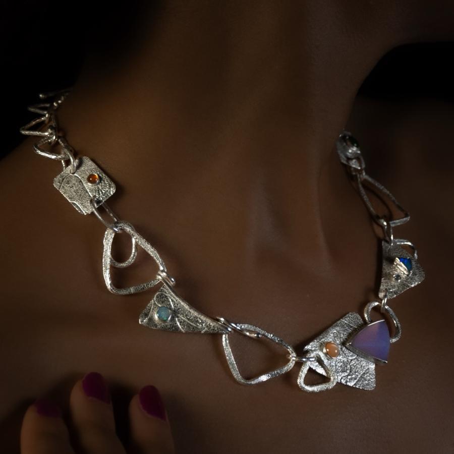 Silver chain with multiple stones