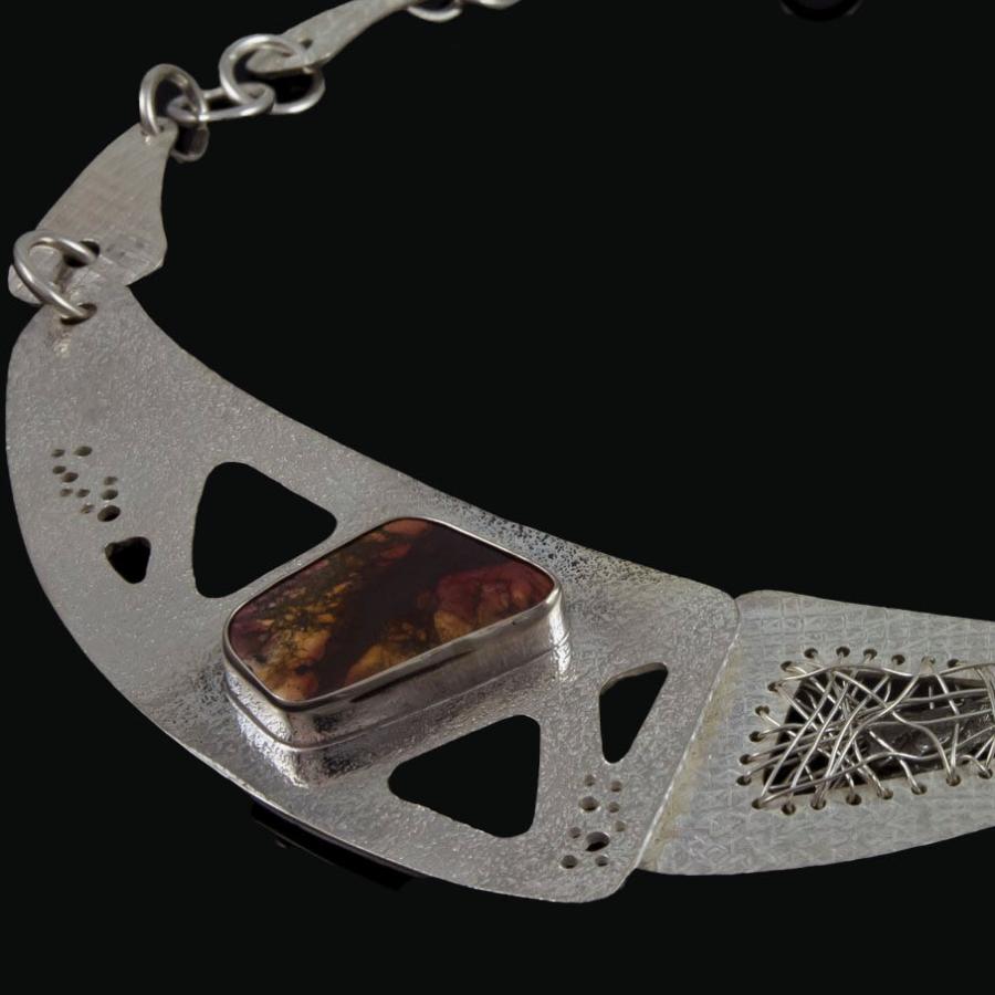 Silver necklace with jasper and meteorite.