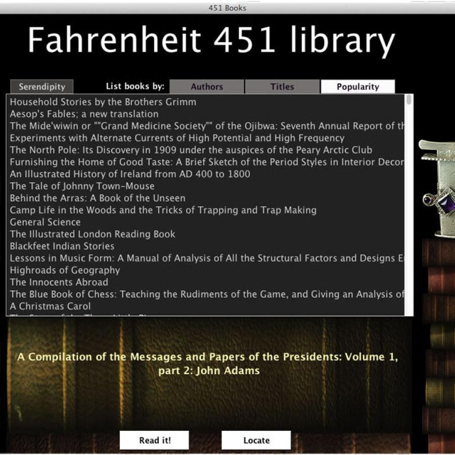 Screenshot of the Fahrenheit 451 library interface.