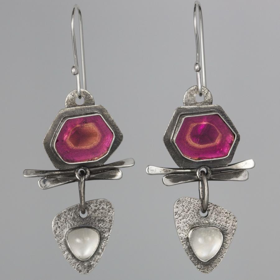 Photograph of pink and silver earrings.