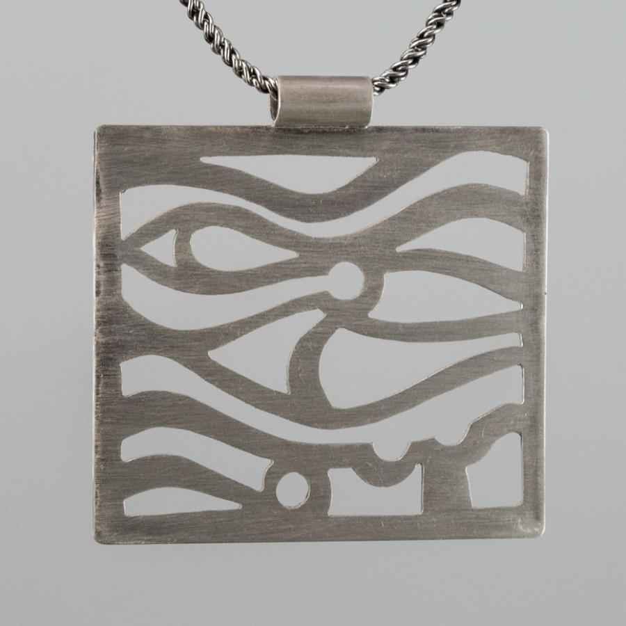 Silver necklace with abstract square pendant.