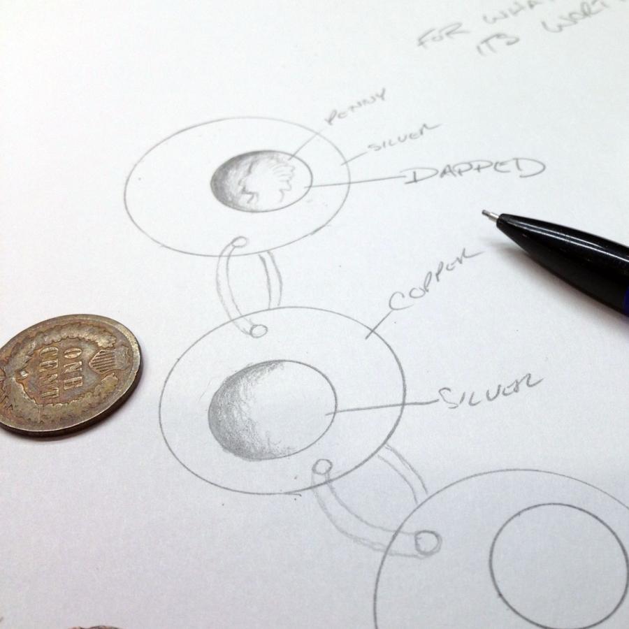 Pencil sketch of Earth layers with pen.