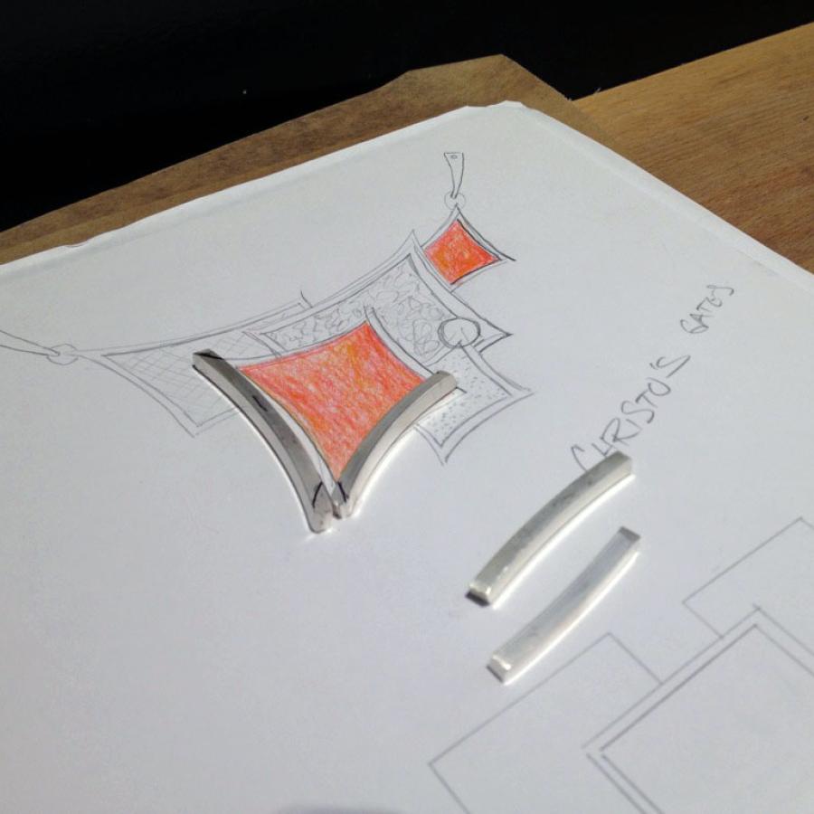 Jewelry design sketch with silver accents.