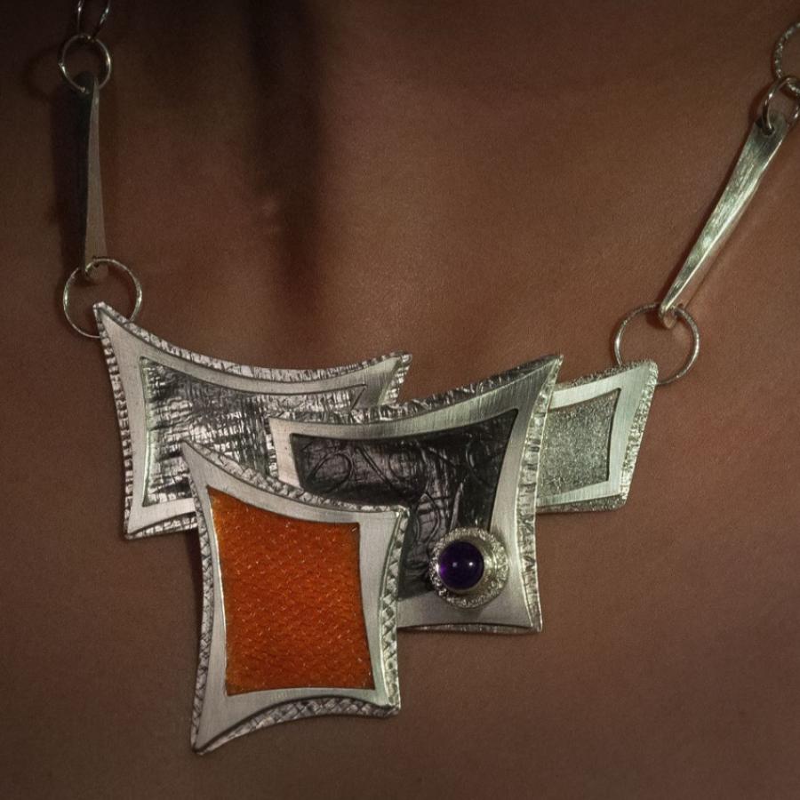 Necklace jewelry on model.