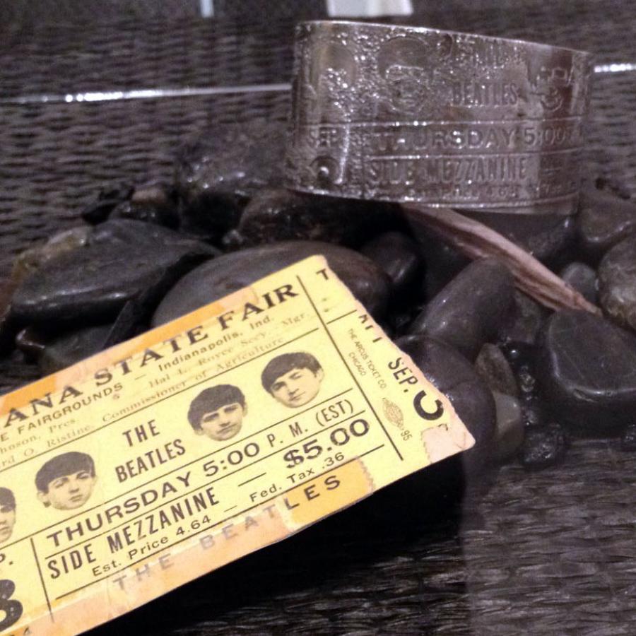 The Beatles ticket stub and silver bracelet