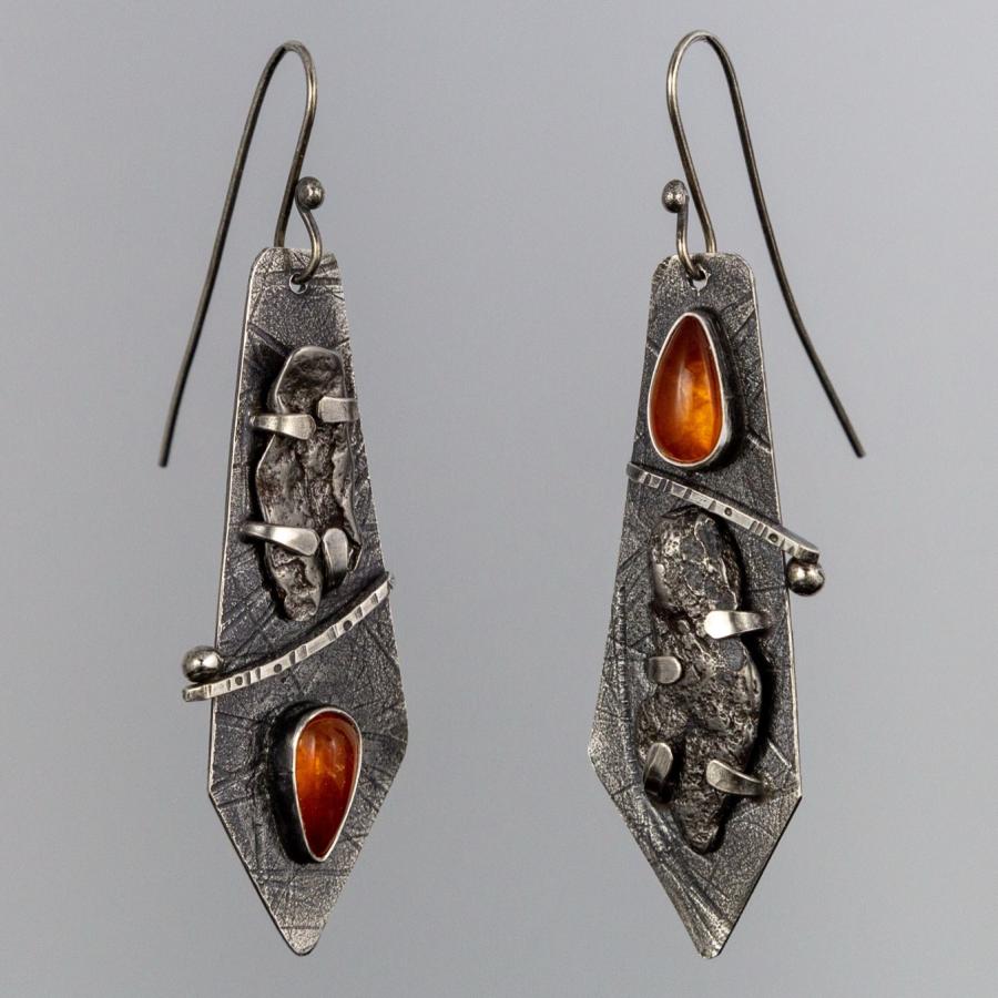 Silver earrings with yellow stone