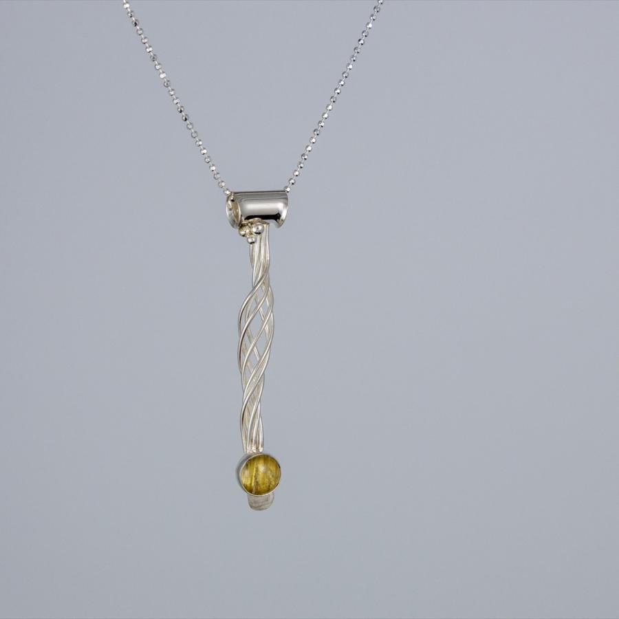 Silver wispy pendant with a yellow stone