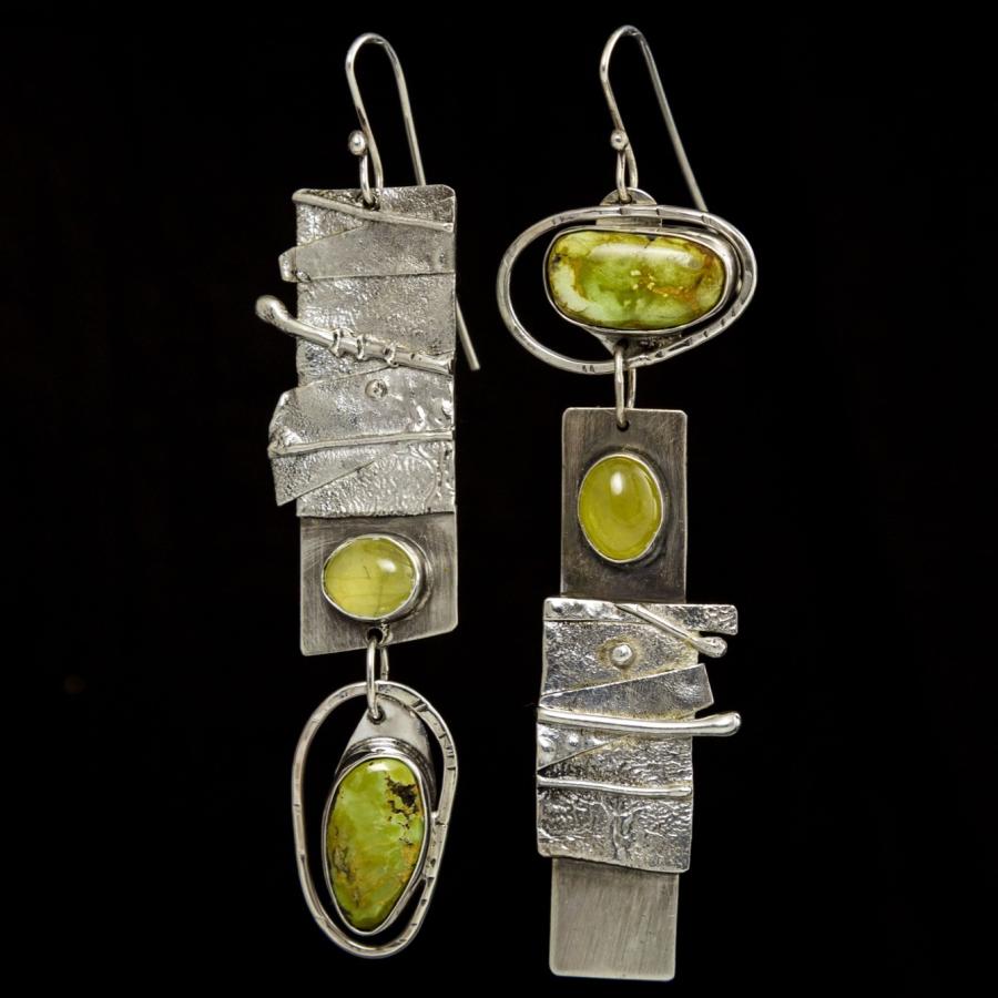 Silver earrings with green stones