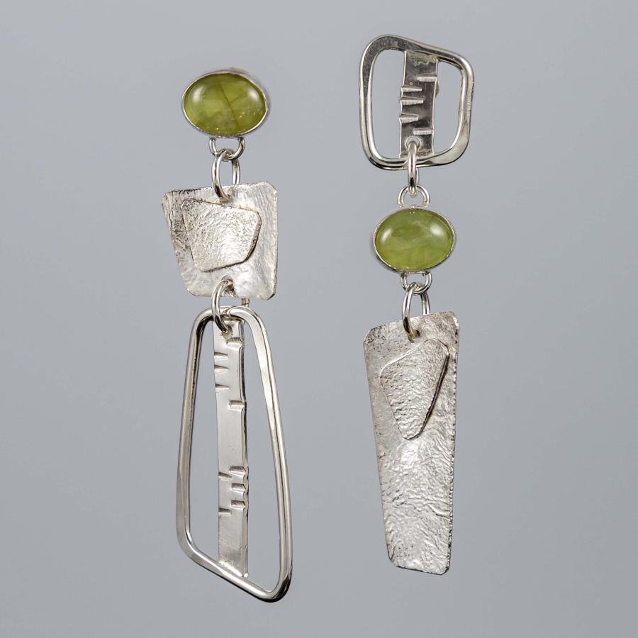 Silver earrings with green stones
