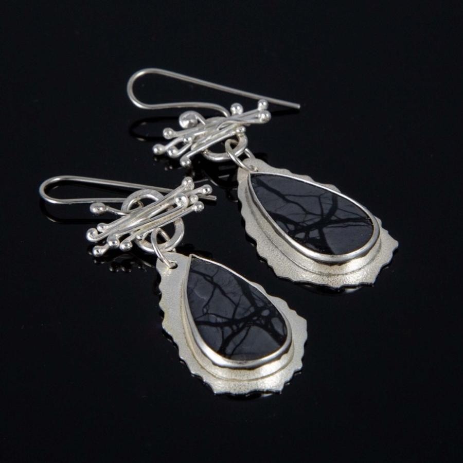 Silver earrings with black stones