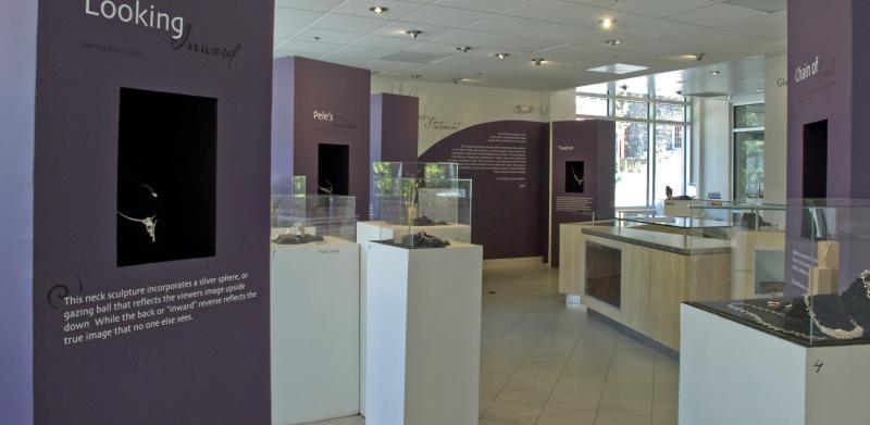 Photograph of a brightly lit museum exhibit room.