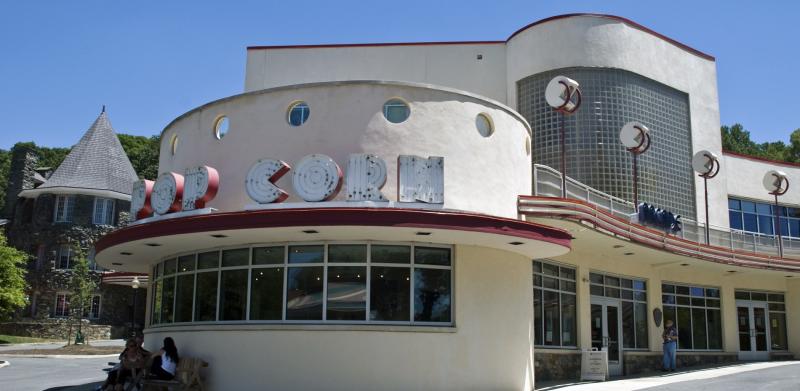 Art Deco building with a rounded corner.