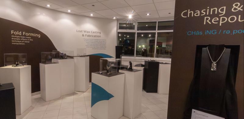 Jewelry display in a gallery.