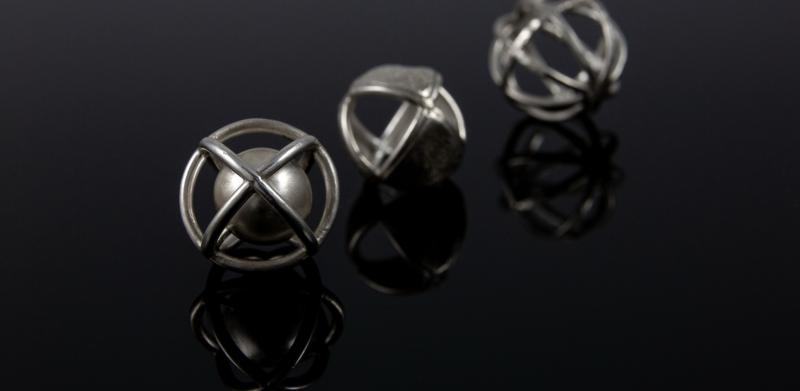 Three silver cage spheres