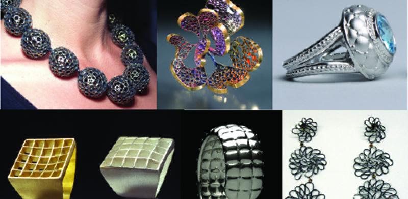 A collage of photos featuring various intricately designed jewelry, including rings, necklaces, and bracelets.